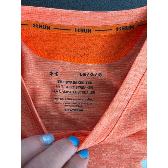 Under Armour Men's Orange Heather Streaker Tee Shirt Fitted Size L - Picture 3 of 5